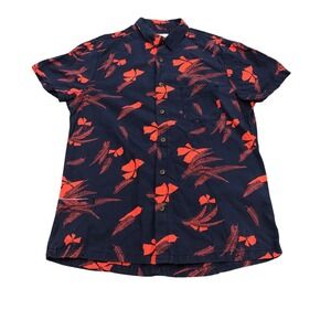 California Cowboy High Water Shirt Mens M Navy Orange Floral Tropical Short Slv